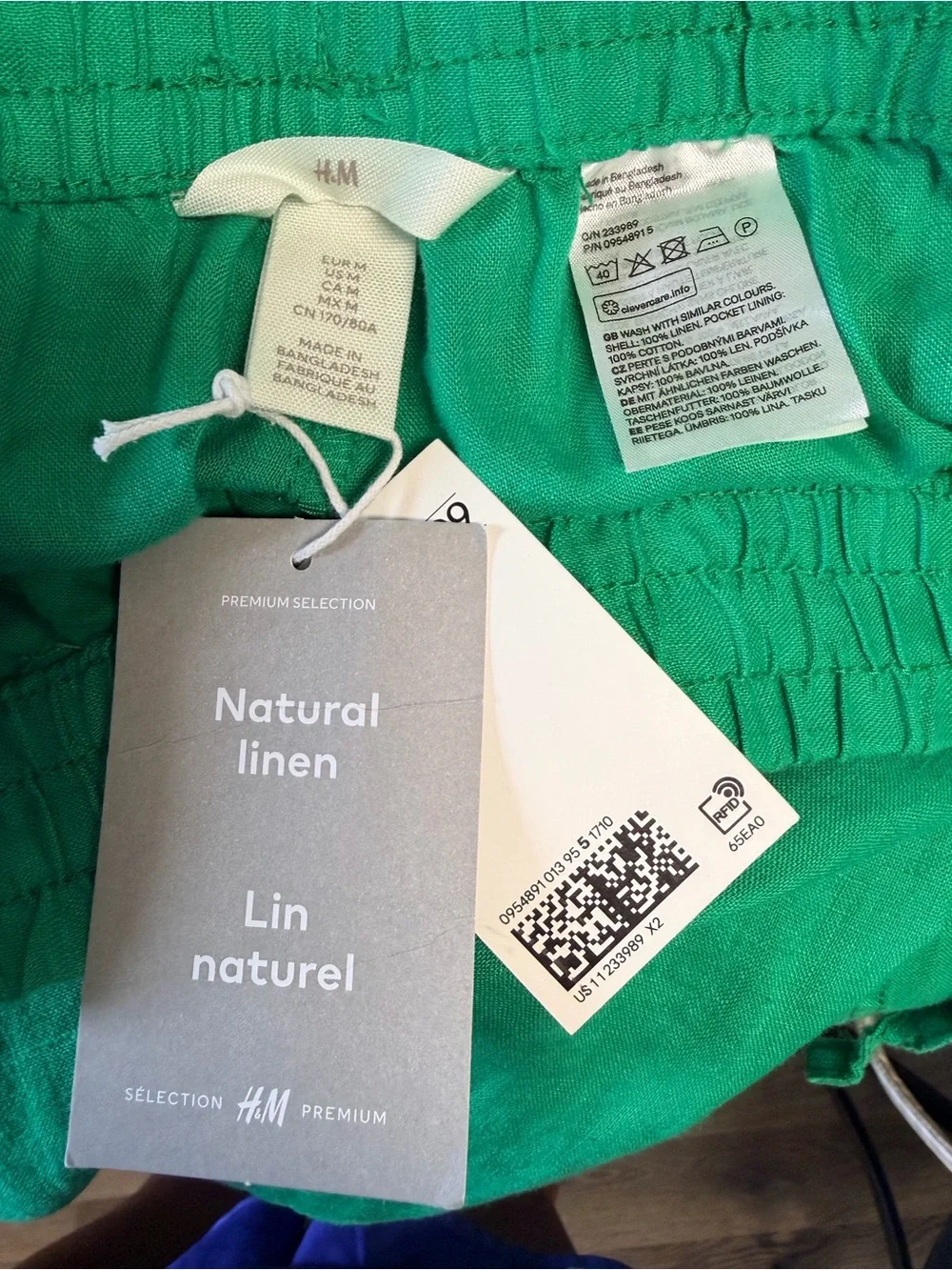 H&M Premium 100% Linen Drawstring Pants NWT Green Medium Relaxed Beach